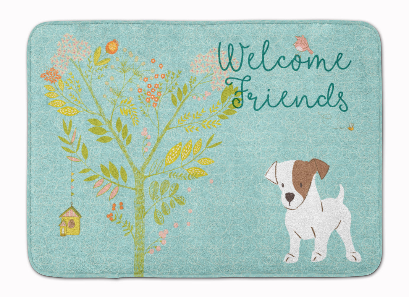 Welcome Friends Jack Russell Terrier Puppy Memory Foam Kitchen Mat Machine Washable Anti-Fatigue Cushion Comfort Bath or Kitchen Rug