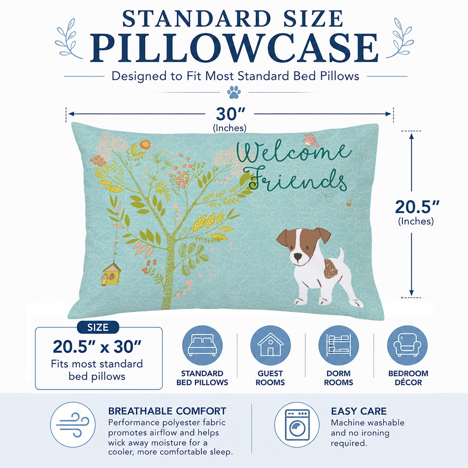 Welcome Friends Jack Russell Terrier Puppy Standard Pillowcase Lightweight Super Soft Easy Care Decorative Artwork Pillowcase, Standard