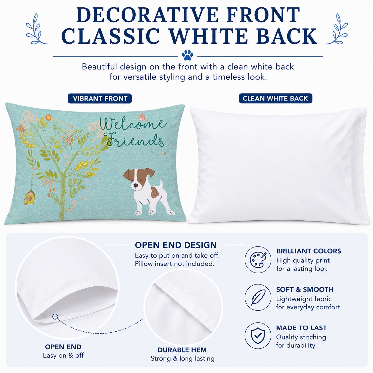 Welcome Friends Jack Russell Terrier Puppy Standard Pillowcase Lightweight Super Soft Easy Care Decorative Artwork Pillowcase, Standard