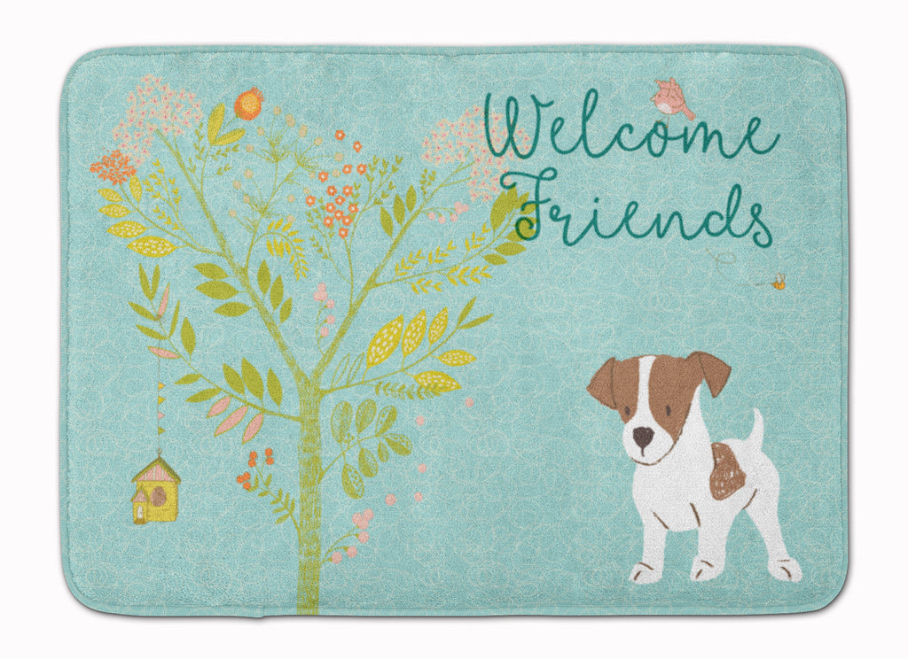 Welcome Friends Jack Russell Terrier Puppy Memory Foam Kitchen Mat Machine Washable Anti-Fatigue Cushion Comfort Bath or Kitchen Rug