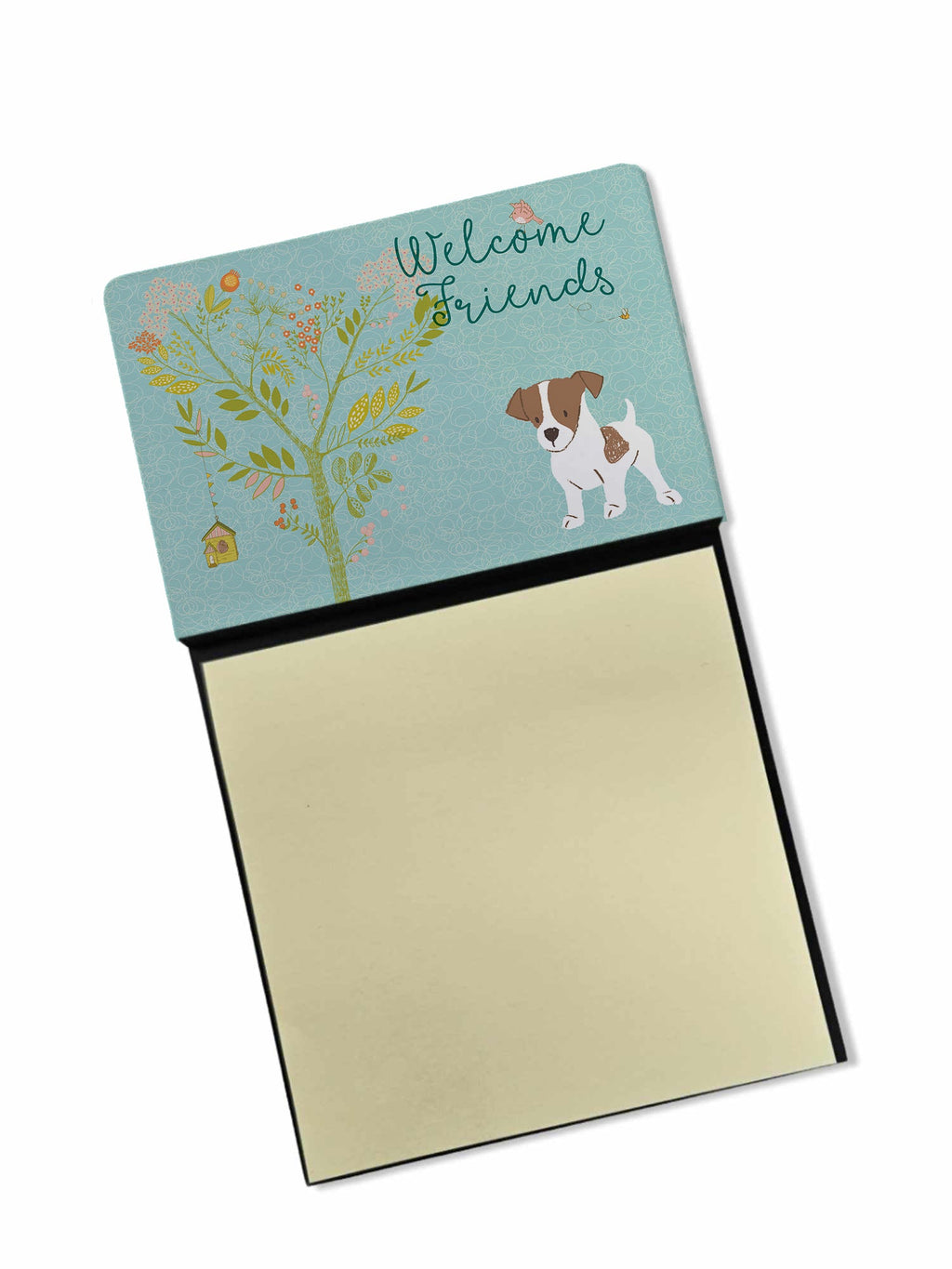 Welcome Friends Jack Russell Terrier Puppy Watercolor Sticky Note Holder Refillable Dispenser Desk Accessory 3x3 Pad Gift