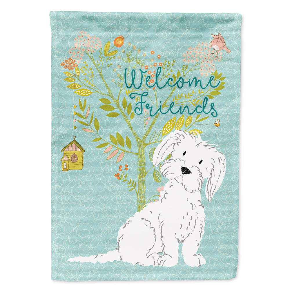 Welcome Friends Maltese House Flag 28x40 Porch Sleeve Pole Decorative Outside Yard Banner Artwork Wall Hanging, Polyester