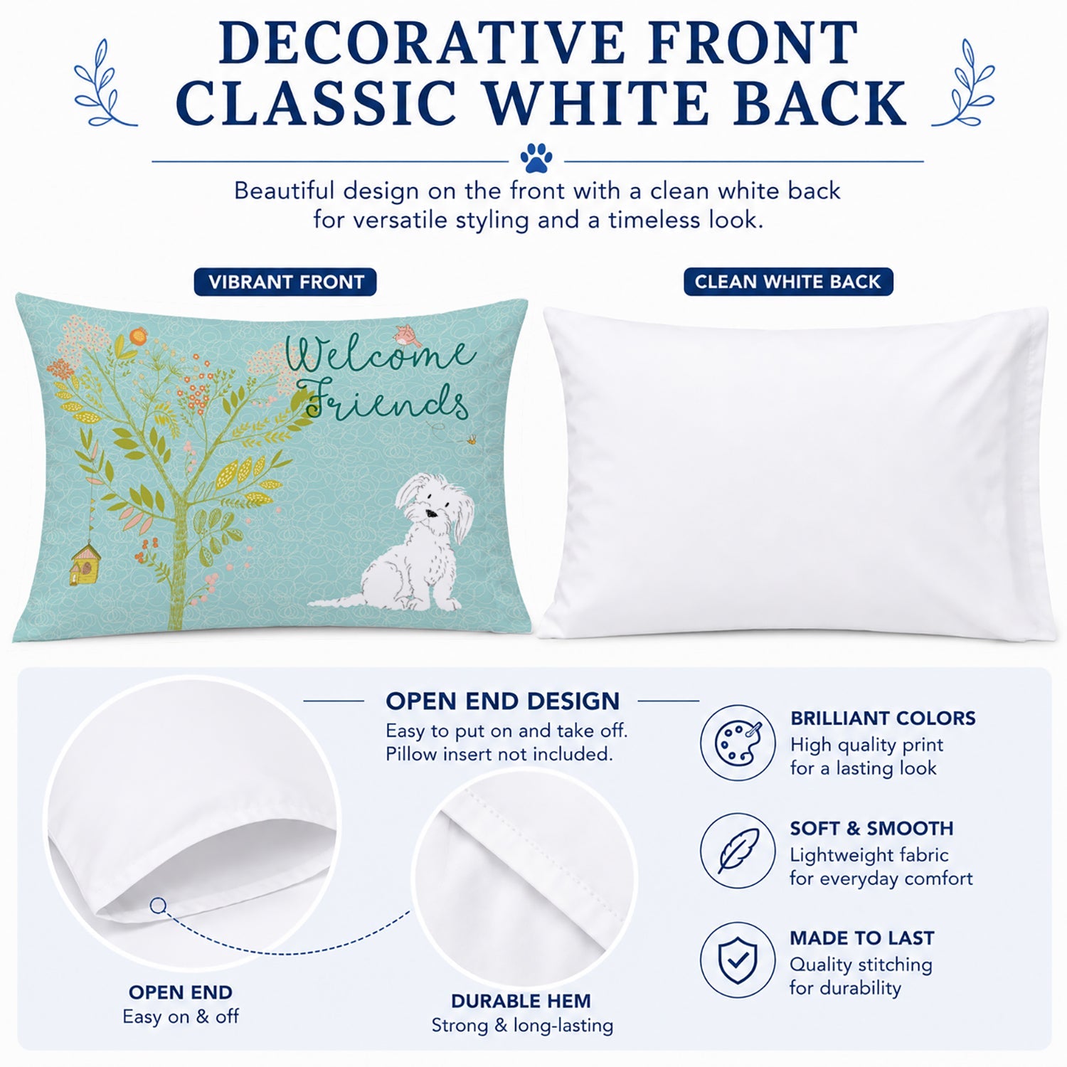 Welcome Friends Maltese Standard Pillowcase Lightweight Super Soft Easy Care Decorative Artwork Pillowcase, Standard