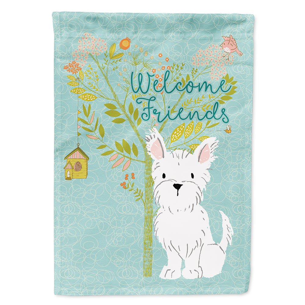 Welcome Friends Westie House Flag 28x40 Porch Sleeve Pole Decorative Outside Yard Banner Artwork Wall Hanging, Polyester