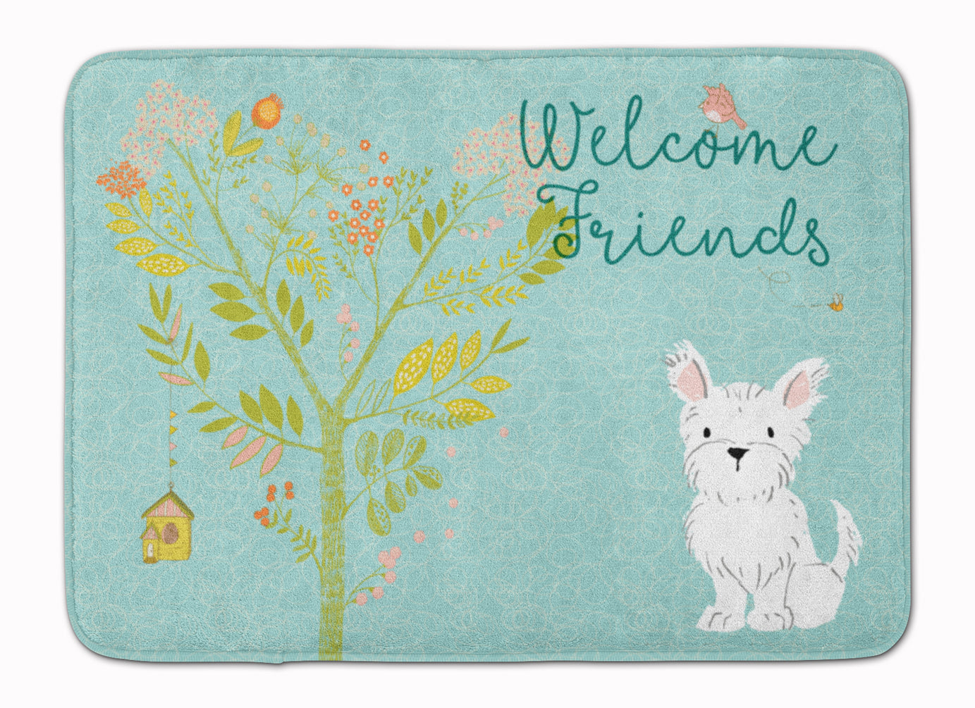 Welcome Friends Westie Memory Foam Kitchen Mat Machine Washable Anti-Fatigue Cushion Comfort Bath or Kitchen Rug