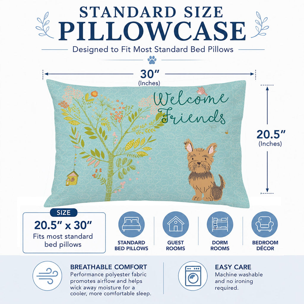 Welcome Friends Yorkie Standard Pillowcase Lightweight Super Soft Easy Care Decorative Artwork Pillowcase, Standard