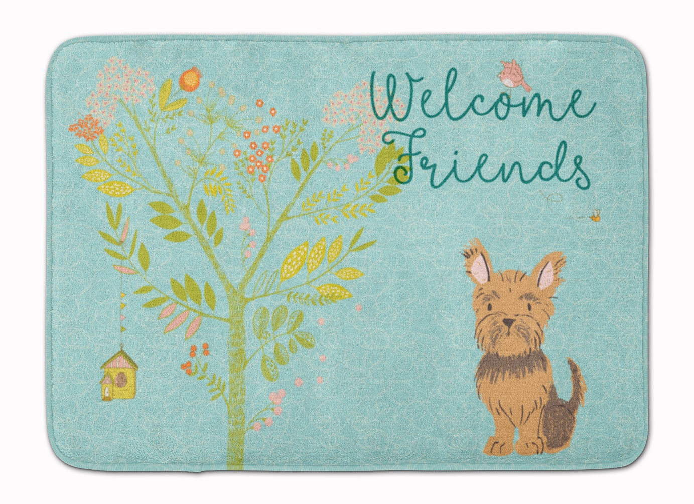 Welcome Friends Yorkie Memory Foam Kitchen Mat Machine Washable Anti-Fatigue Cushion Comfort Bath or Kitchen Rug