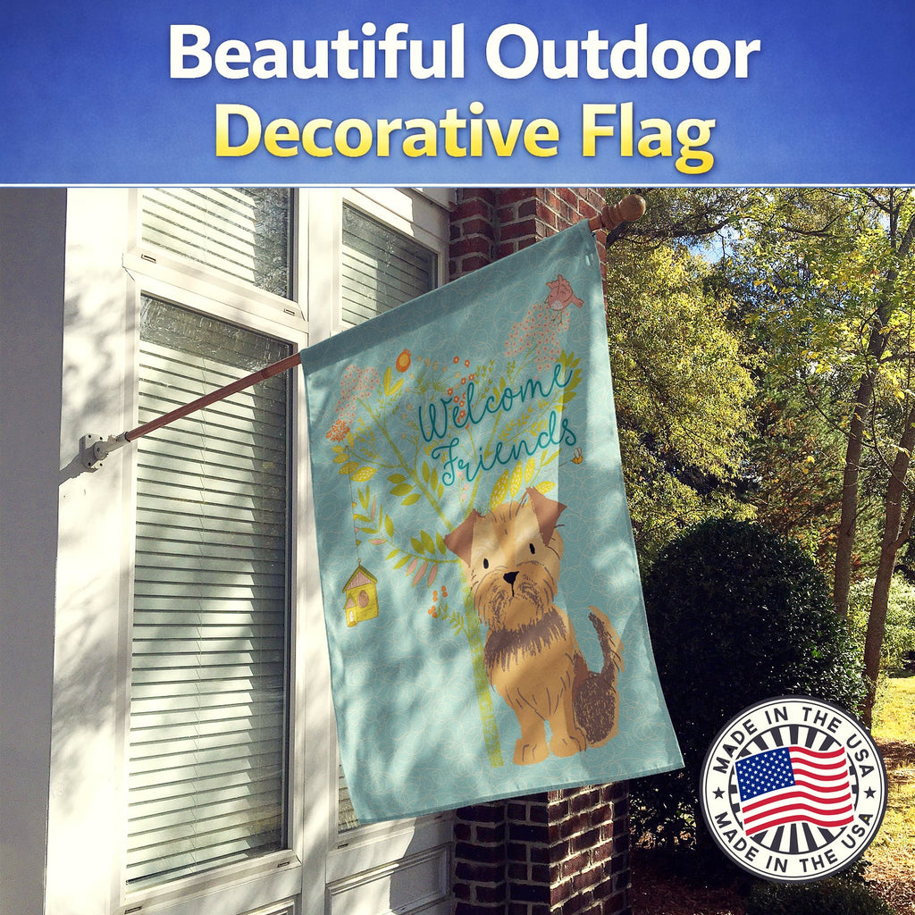Welcome Friends Yorkie Natural Ears House Flag 28x40 Porch Sleeve Pole Decorative Outside Yard Banner Artwork Wall Hanging, Polyester