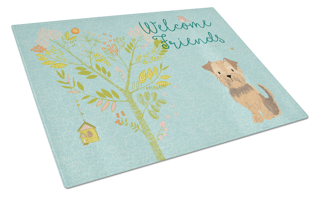 Welcome Friends Yorkie Natural Ears Cutting Board Tempered Glass Kitchen Cutting Surface, Heat Resistant Chopping, Non-Slip Feet, Food Prep & Serving
