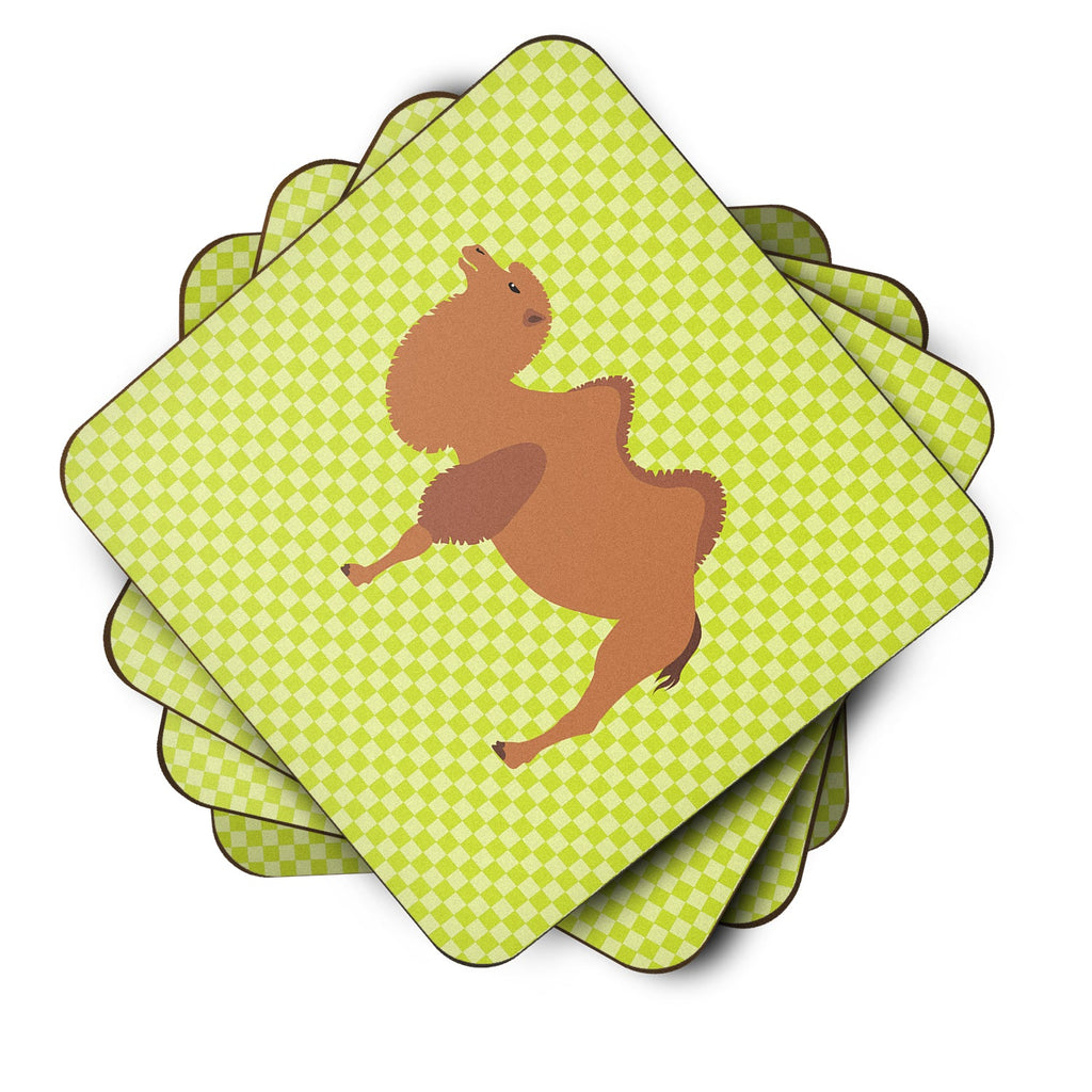 Bactrian Camel Green Foam Coasters Set of 4 Cup Coasters for Indoor Outdoor, Tabletop Protection, Anti Slip, Mouse pad Material