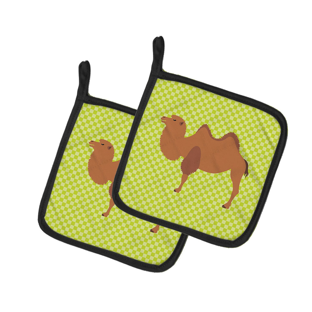 Bactrian Camel Green Pot Holder Set of 2 Heat Resistant Quilted Hot Pads 7.5 x 7.5 Inch, Insulated Kitchen Trivets for Cooking & Baking
