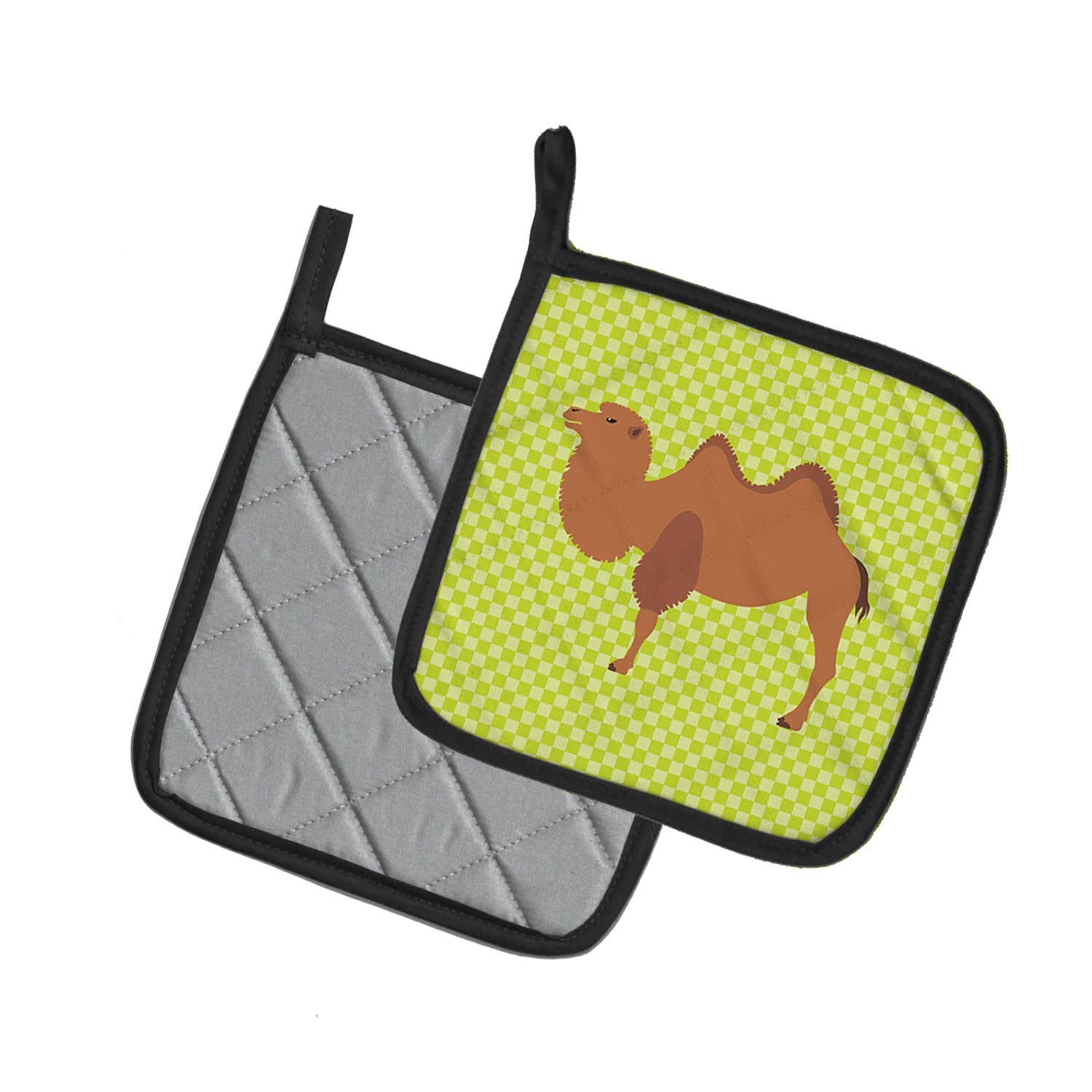 Bactrian Camel Green Pot Holder Set of 2 Heat Resistant Quilted Hot Pads 7.5 x 7.5 Inch, Insulated Kitchen Trivets for Cooking & Baking