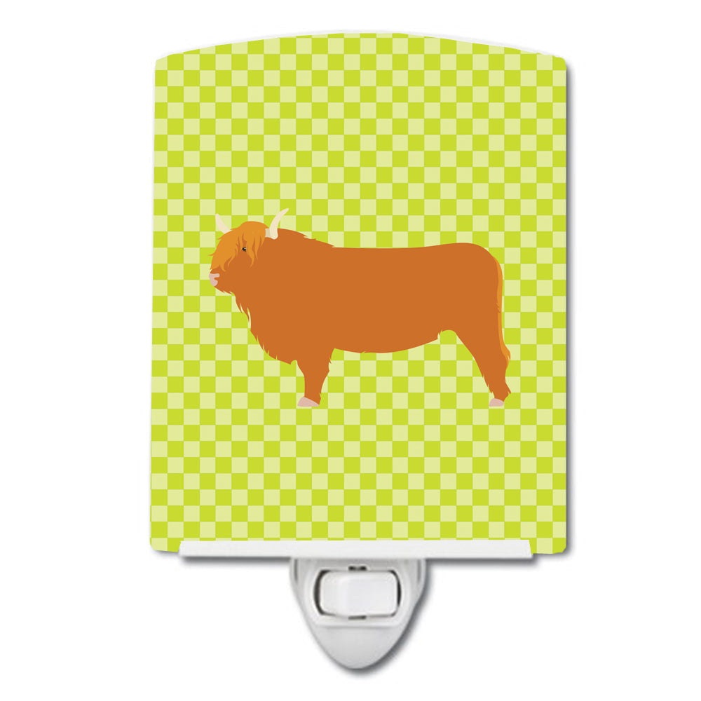 Highland Cow Green Ceramic Night Light Compact, UL-Certified, Ideal for Bedroom, Bathroom, Nursery, Hallway, Kitchen, 6x4x3, Multicolor