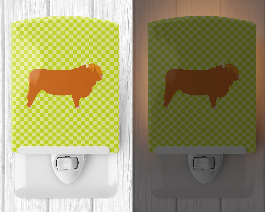 Highland Cow Green Ceramic Night Light Compact, UL-Certified, Ideal for Bedroom, Bathroom, Nursery, Hallway, Kitchen, 6x4x3, Multicolor