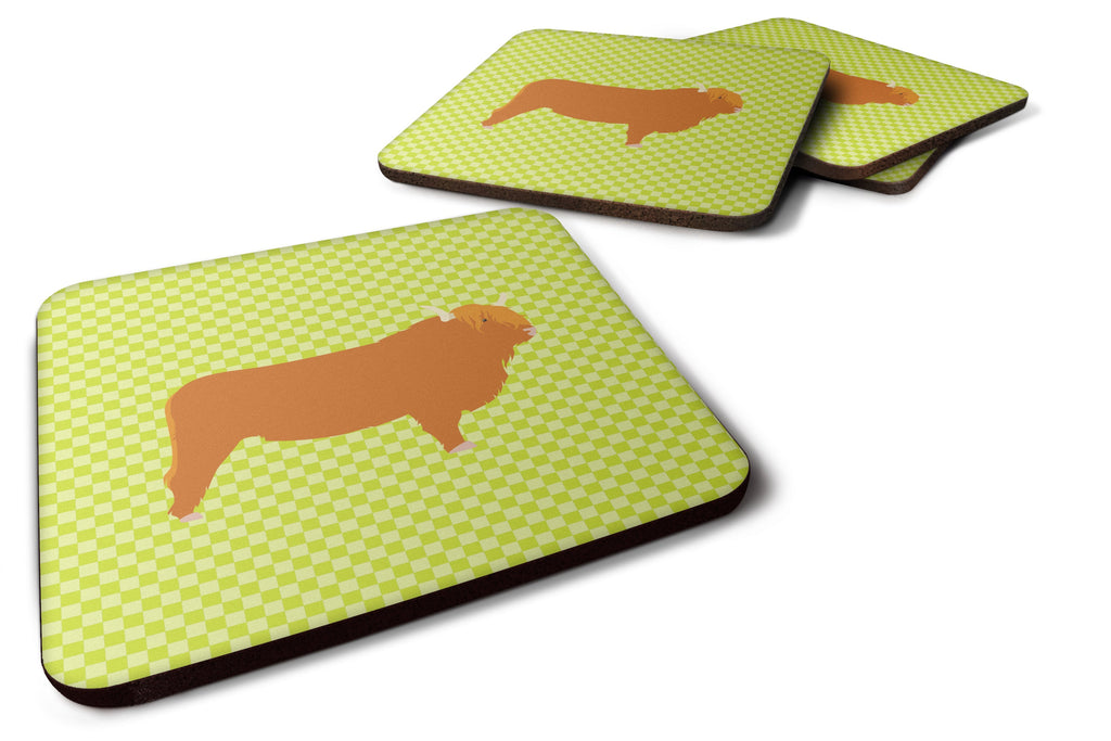 Highland Cow Green Foam Coasters Set of 4 Cup Coasters for Indoor Outdoor, Tabletop Protection, Anti Slip, Mouse pad Material
