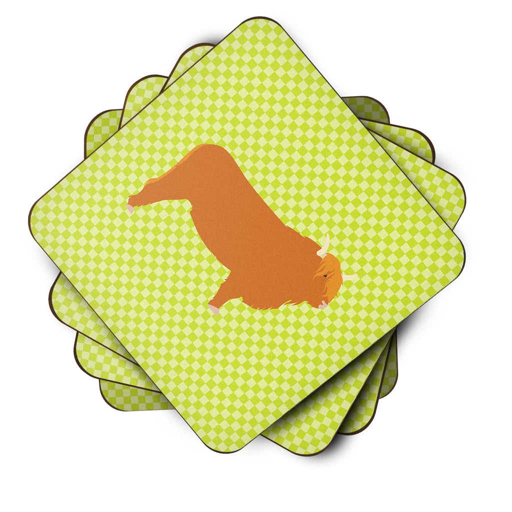 Highland Cow Green Foam Coasters Set of 4 Cup Coasters for Indoor Outdoor, Tabletop Protection, Anti Slip, Mouse pad Material