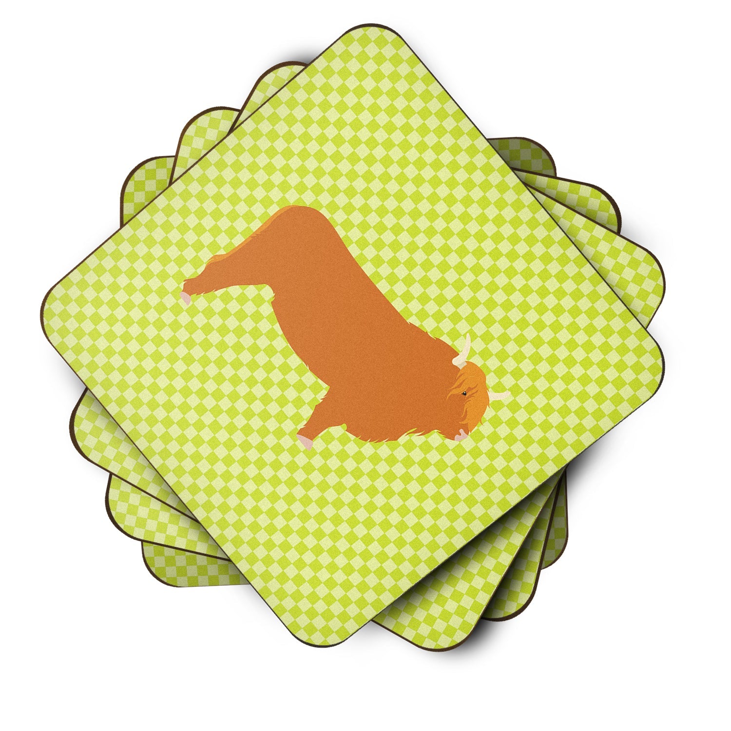 Highland Cow Green Foam Coasters Set of 4 Cup Coasters for Indoor Outdoor, Tabletop Protection, Anti Slip, Mouse pad Material
