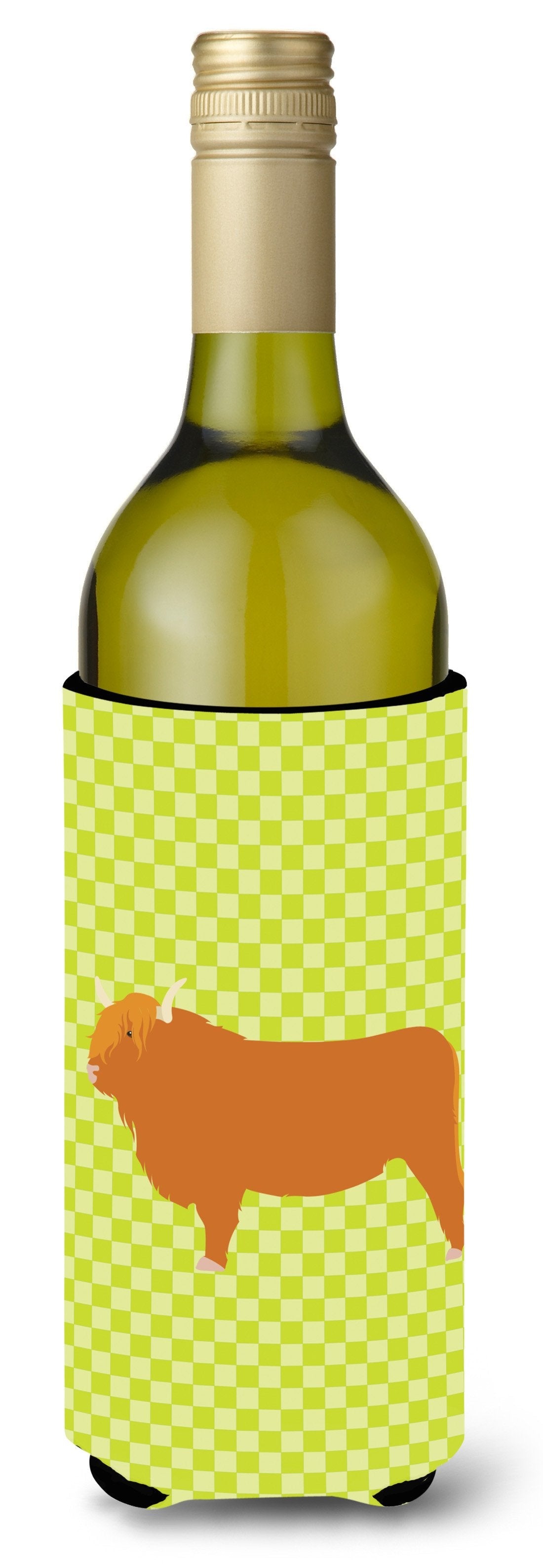 Highland Cow Green Wine Bottle Hugger Gift Sleeve for Standard 750 ml Bottles, Insulated Reusable Also Fits Mini Shot & Pint Bottles