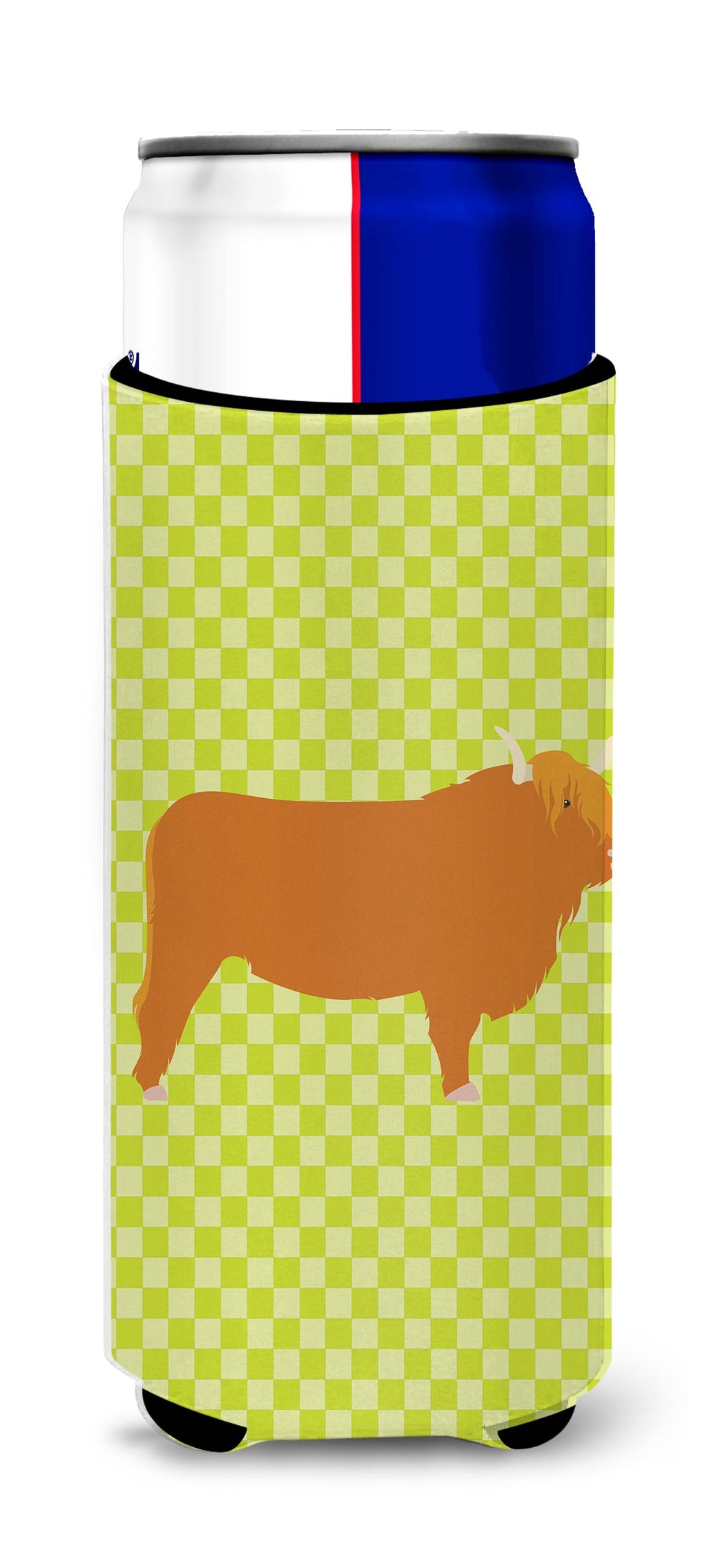 Highland Cow Green Slim Can Hugger , Insulated Foam Hugger for 12 oz Slim Cans, Beer Bottles & Water Bottles, Printed in USA