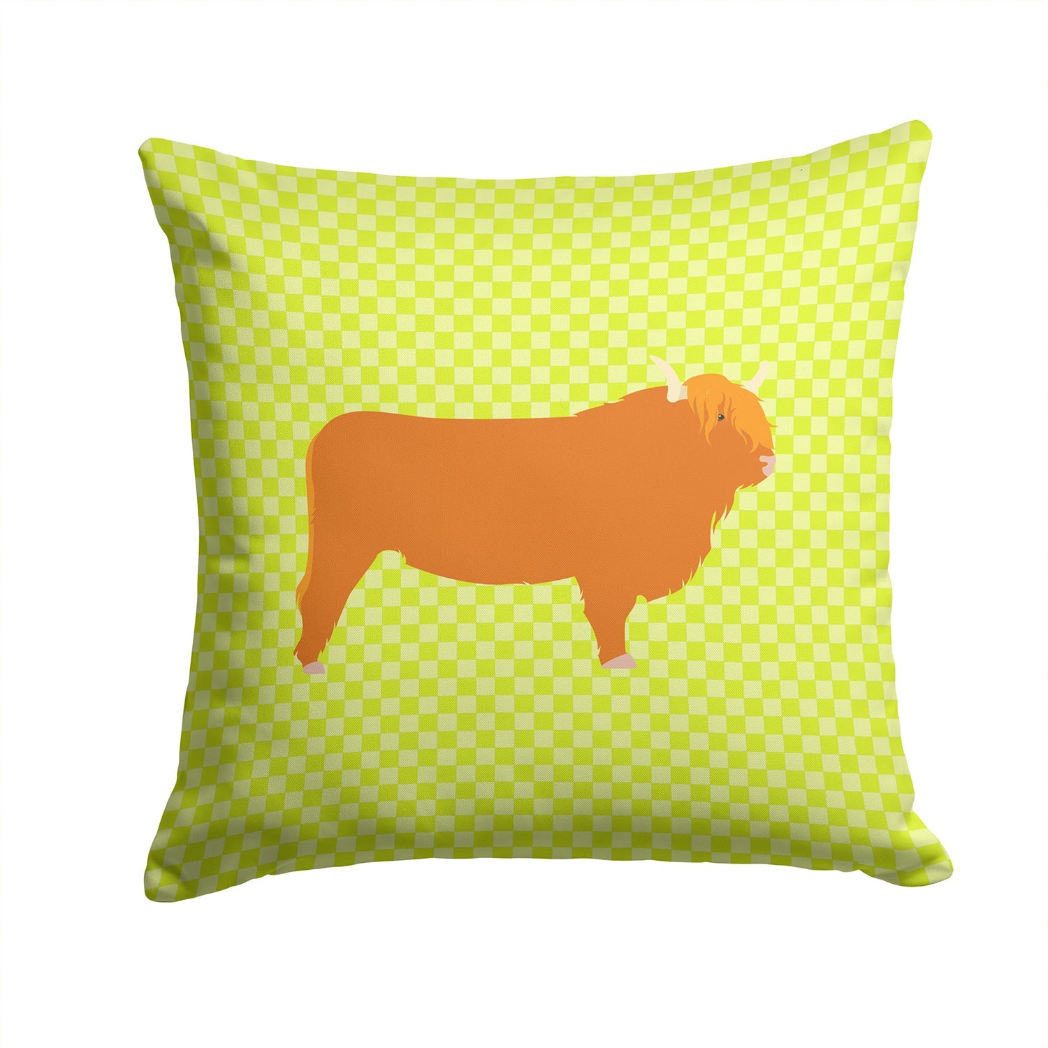 Highland Cow Green Decorative Throw Pillow 14x14 Indoor Outdoor Accent Cushion, Fabric Cover with Insert for Sofa, Bed, Porch & Living Room