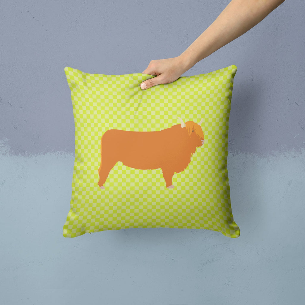 Highland Cow Green Decorative Throw Pillow 14x14 Indoor Outdoor Accent Cushion, Fabric Cover with Insert for Sofa, Bed, Porch & Living Room