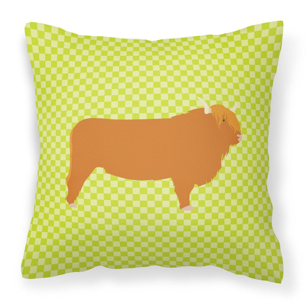 Highland Cow Green Decorative Throw Pillow 18x18 Indoor Outdoor Accent Cushion, Fabric Cover with Insert for Sofa, Bed, Porch & Living Room