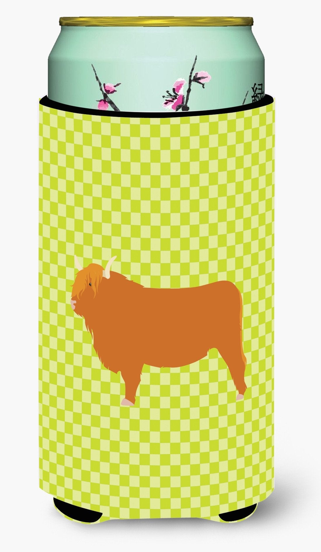 Highland Cow Green Tall Boy Hugger Can Cooler Sleeve Machine Washable Drink Collapsible Insulator Beverage Insulated Holder