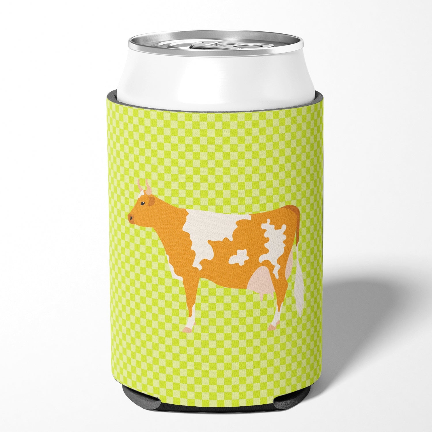 Guernsey Cow  Green Can or Bottle Hugger Cooler Sleeve for Standard 12 oz Cans, Insulated Foam Beer & Soda Can Hugger Reusable