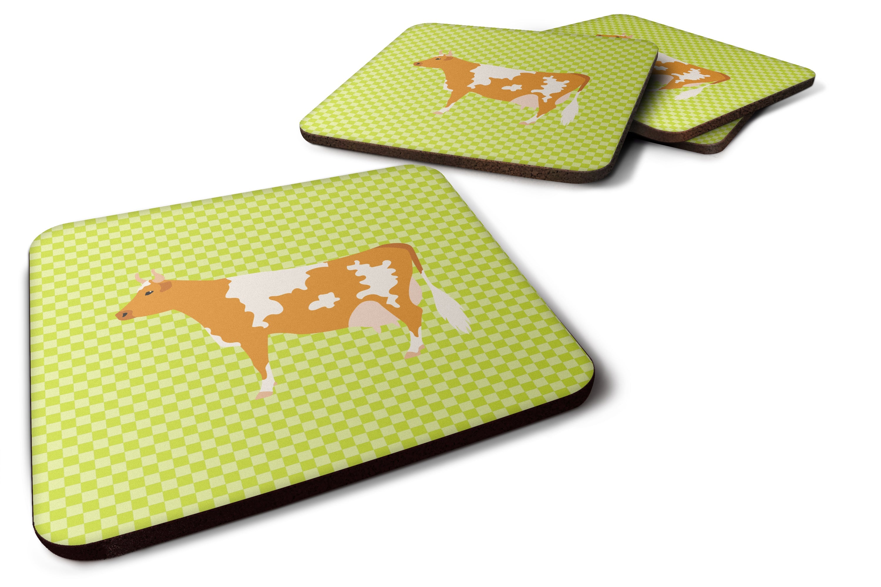 Guernsey Cow  Green Foam Coasters Set of 4 Cup Coasters for Indoor Outdoor, Tabletop Protection, Anti Slip, Mouse pad Material