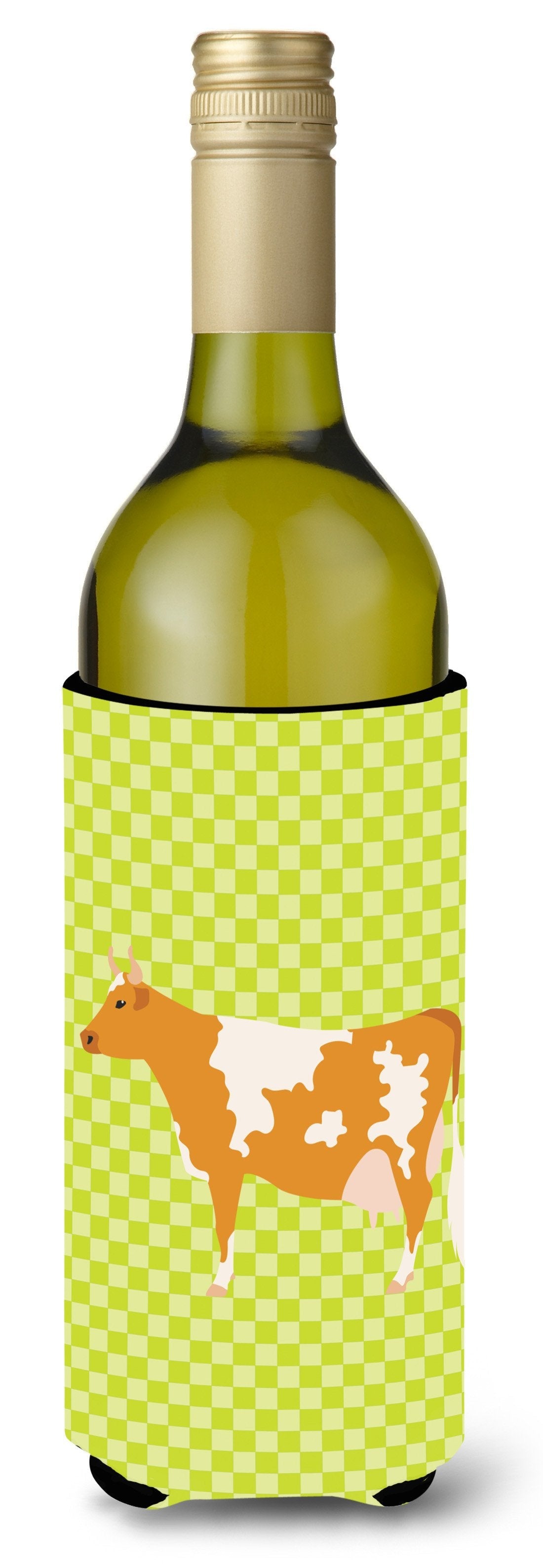 Guernsey Cow  Green Wine Bottle Hugger Gift Sleeve for Standard 750 ml Bottles, Insulated Reusable Also Fits Mini Shot & Pint Bottles