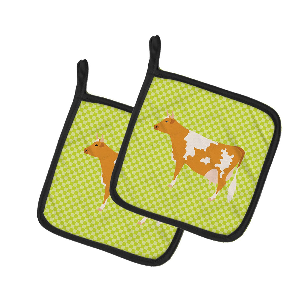 Guernsey Cow  Green Pot Holder Set of 2 Heat Resistant Quilted Hot Pads 7.5 x 7.5 Inch, Insulated Kitchen Trivets for Cooking & Baking