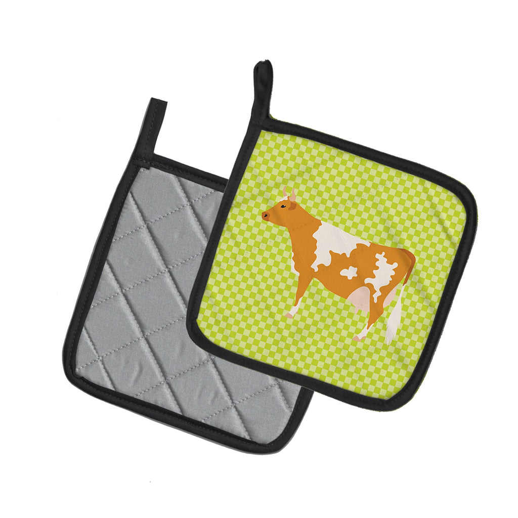 Guernsey Cow  Green Pot Holder Set of 2 Heat Resistant Quilted Hot Pads 7.5 x 7.5 Inch, Insulated Kitchen Trivets for Cooking & Baking