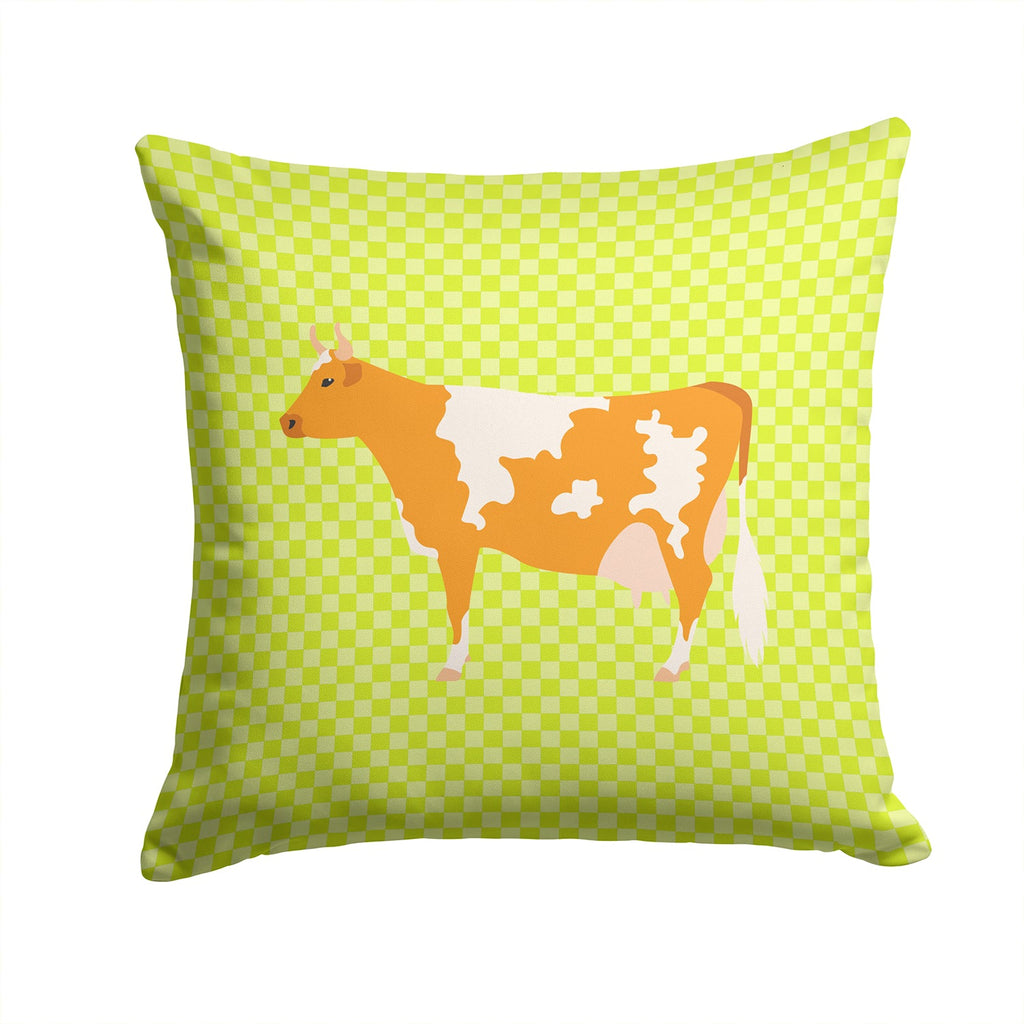 Guernsey Cow  Green Decorative Throw Pillow 14x14 Indoor Outdoor Accent Cushion, Fabric Cover with Insert for Sofa, Bed, Porch & Living Room