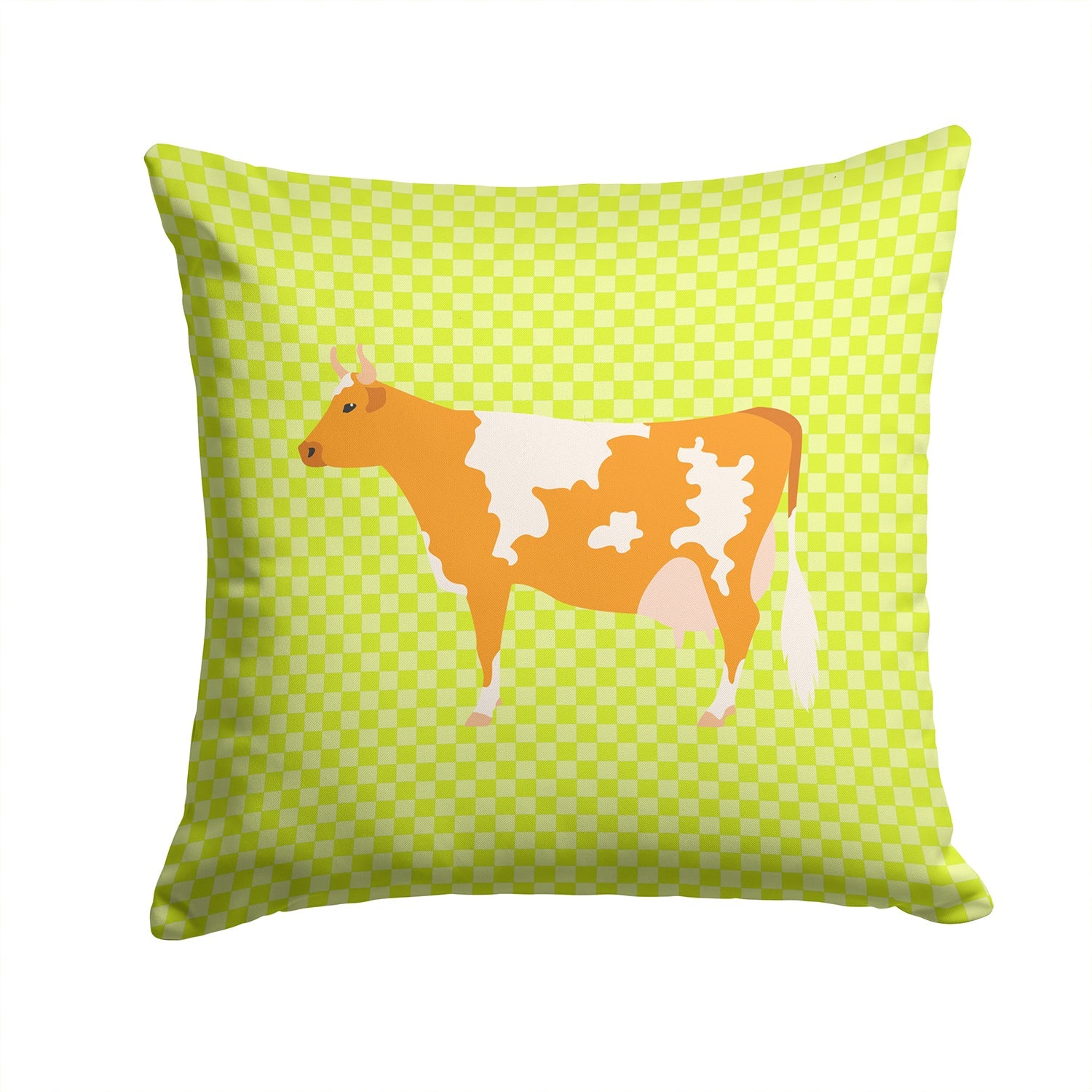 Guernsey Cow  Green Decorative Throw Pillow 14x14 Indoor Outdoor Accent Cushion, Fabric Cover with Insert for Sofa, Bed, Porch & Living Room