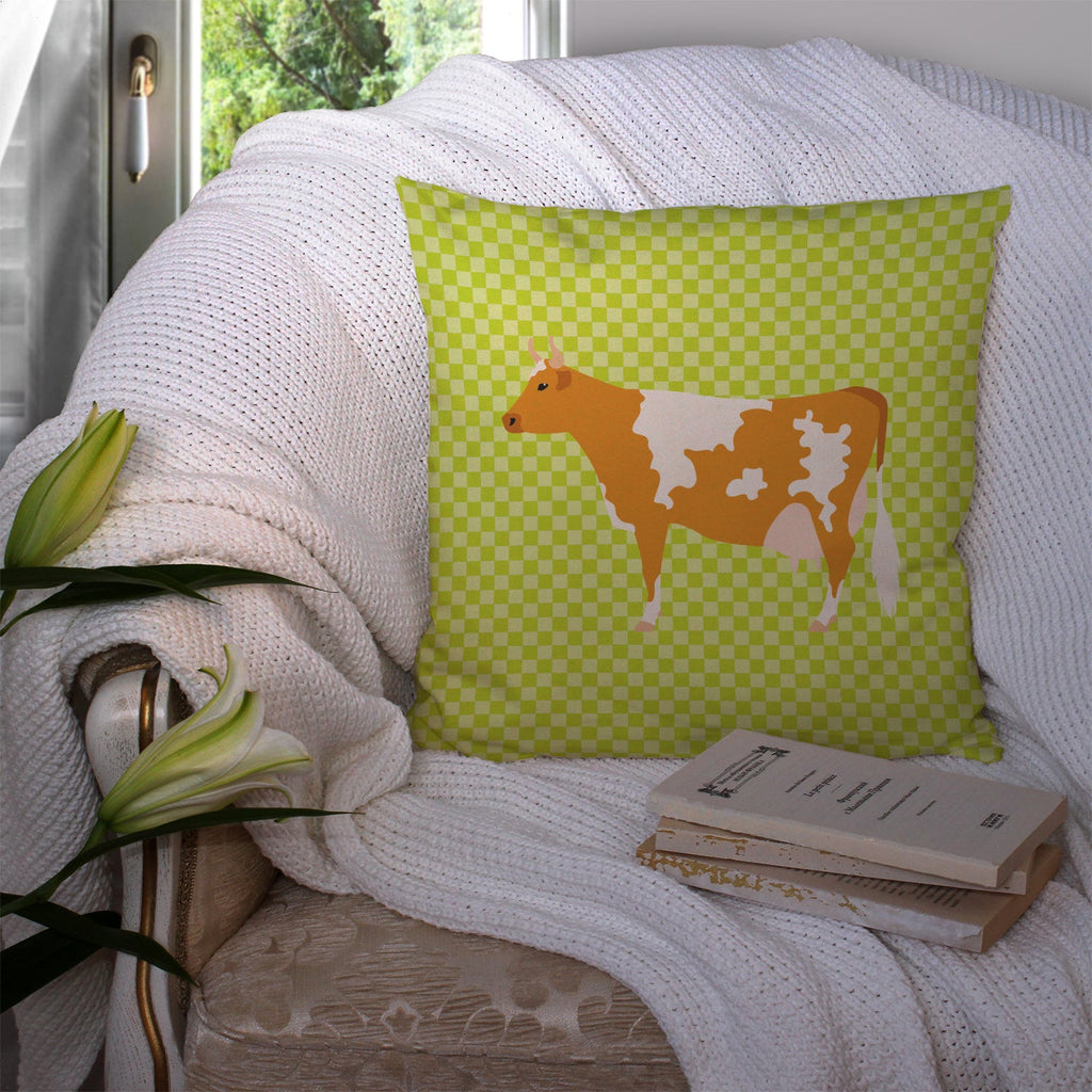 Guernsey Cow  Green Decorative Throw Pillow 14x14 Indoor Outdoor Accent Cushion, Fabric Cover with Insert for Sofa, Bed, Porch & Living Room