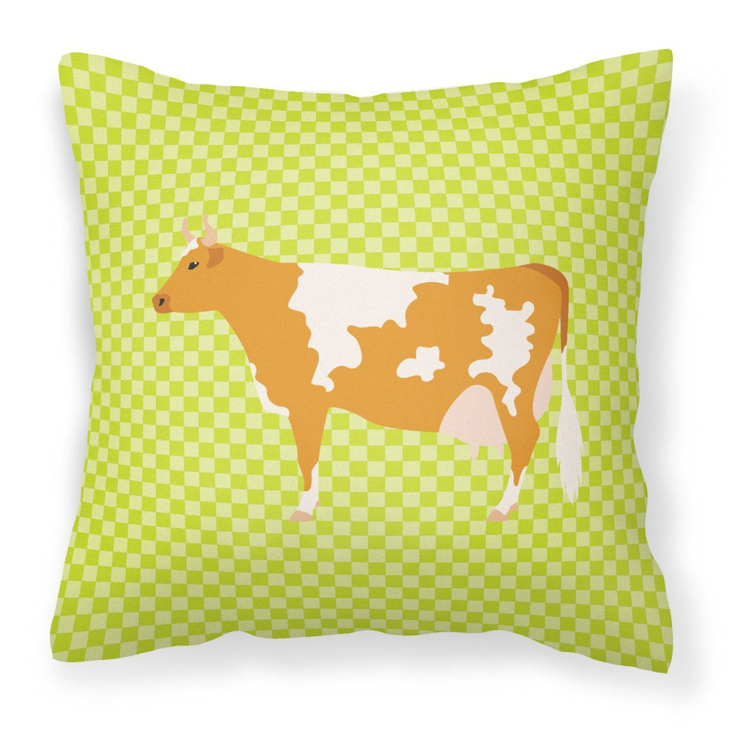 Guernsey Cow  Green Decorative Throw Pillow 18x18 Indoor Outdoor Accent Cushion, Fabric Cover with Insert for Sofa, Bed, Porch & Living Room