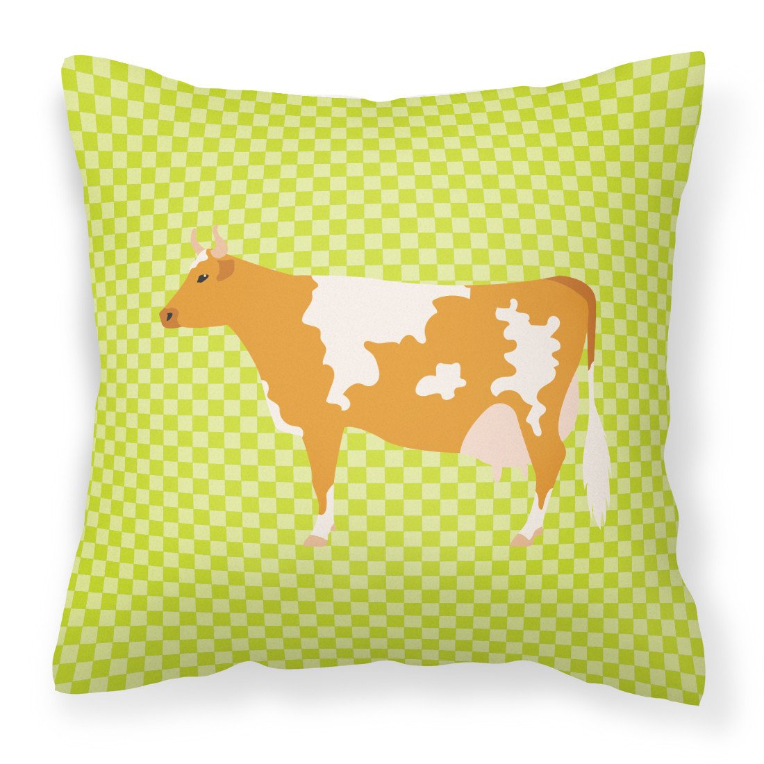 Guernsey Cow  Green Decorative Throw Pillow 18x18 Indoor Outdoor Accent Cushion, Fabric Cover with Insert for Sofa, Bed, Porch & Living Room