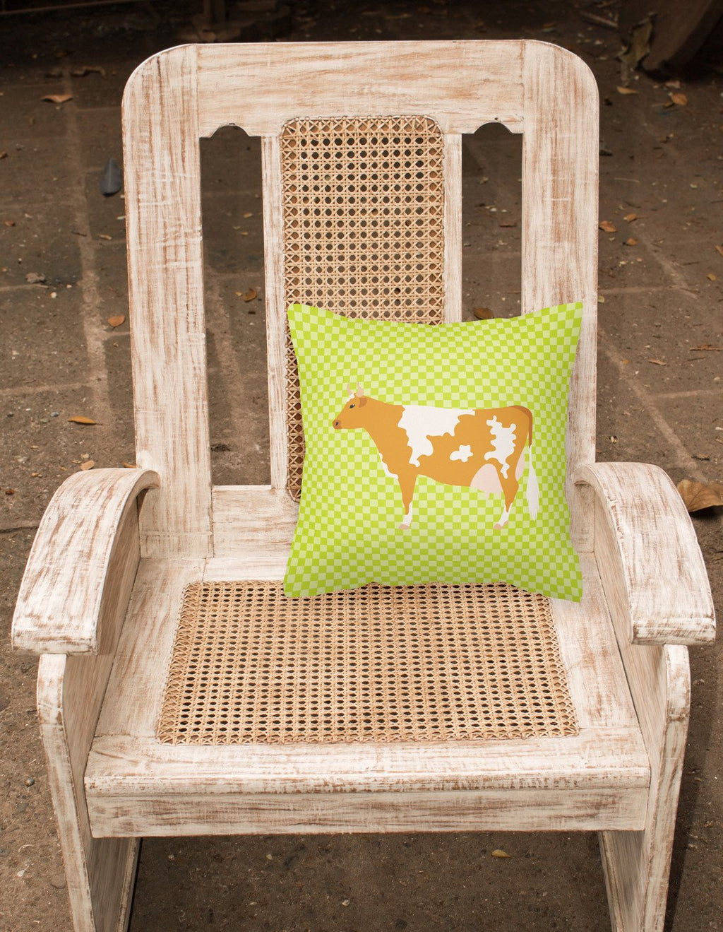 Guernsey Cow  Green Decorative Throw Pillow 18x18 Indoor Outdoor Accent Cushion, Fabric Cover with Insert for Sofa, Bed, Porch & Living Room