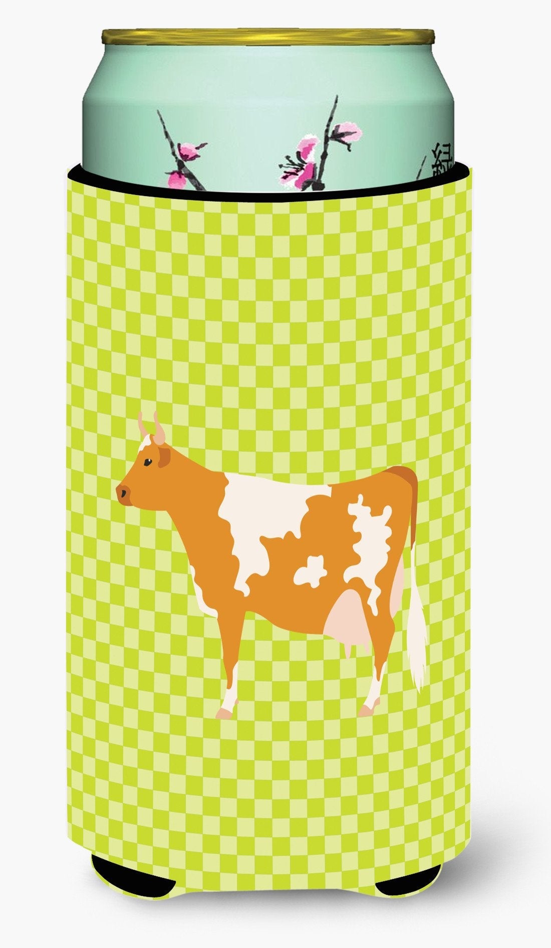 Guernsey Cow  Green Tall Boy Hugger Can Cooler Sleeve Machine Washable Drink Collapsible Insulator Beverage Insulated Holder