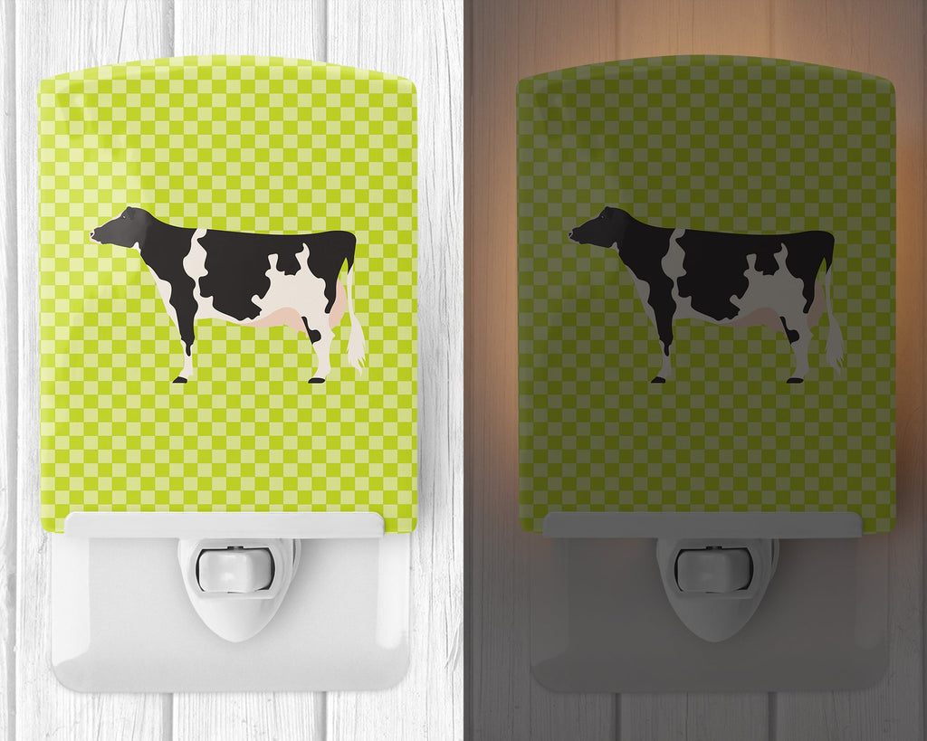 Holstein Cow Green Ceramic Night Light Compact, UL-Certified, Ideal for Bedroom, Bathroom, Nursery, Hallway, Kitchen, 6x4x3, Multicolor