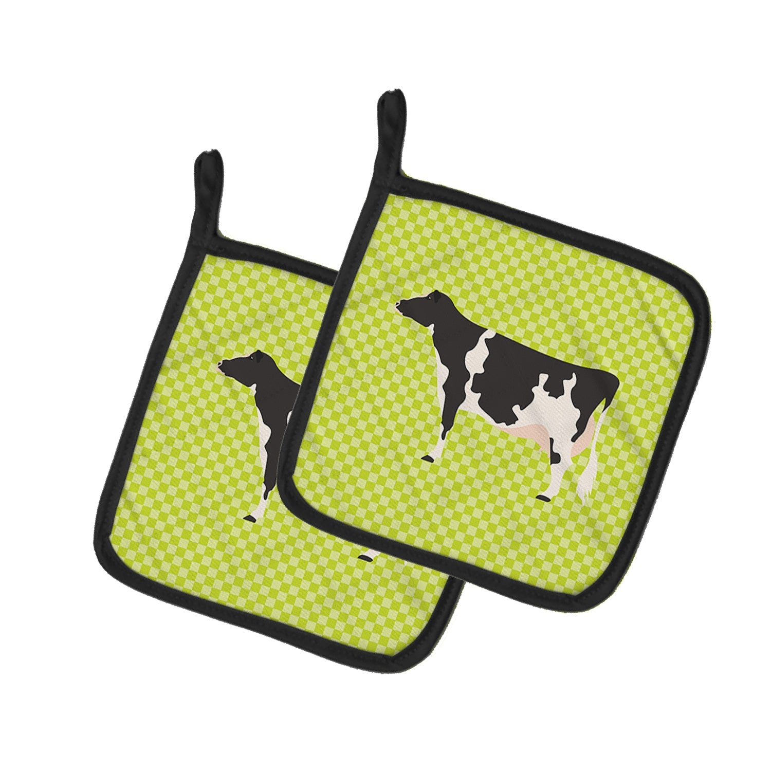 Holstein Cow Green Pot Holder Set of 2 Heat Resistant Quilted Hot Pads 7.5 x 7.5 Inch, Insulated Kitchen Trivets for Cooking & Baking