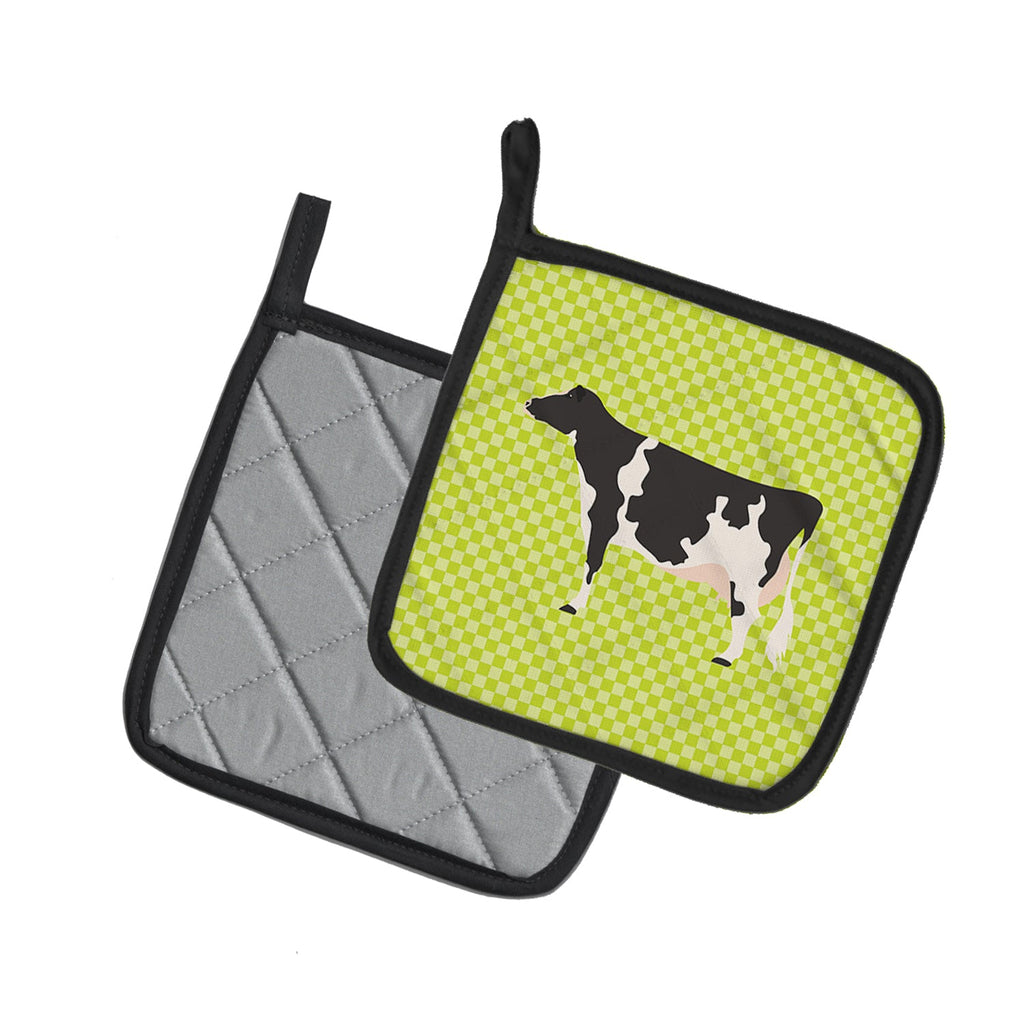 Holstein Cow Green Pot Holder Set of 2 Heat Resistant Quilted Hot Pads 7.5 x 7.5 Inch, Insulated Kitchen Trivets for Cooking & Baking