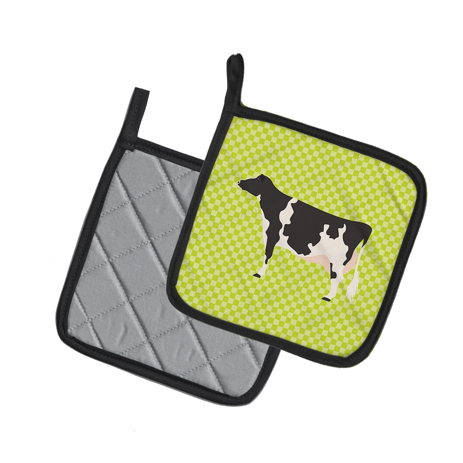 Holstein Cow Green Pot Holder Set of 2 Heat Resistant Quilted Hot Pads 7.5 x 7.5 Inch, Insulated Kitchen Trivets for Cooking & Baking