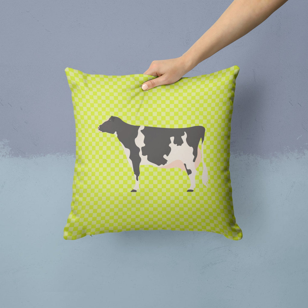 Holstein Cow Green Decorative Throw Pillow 14x14 Indoor Outdoor Accent Cushion, Fabric Cover with Insert for Sofa, Bed, Porch & Living Room