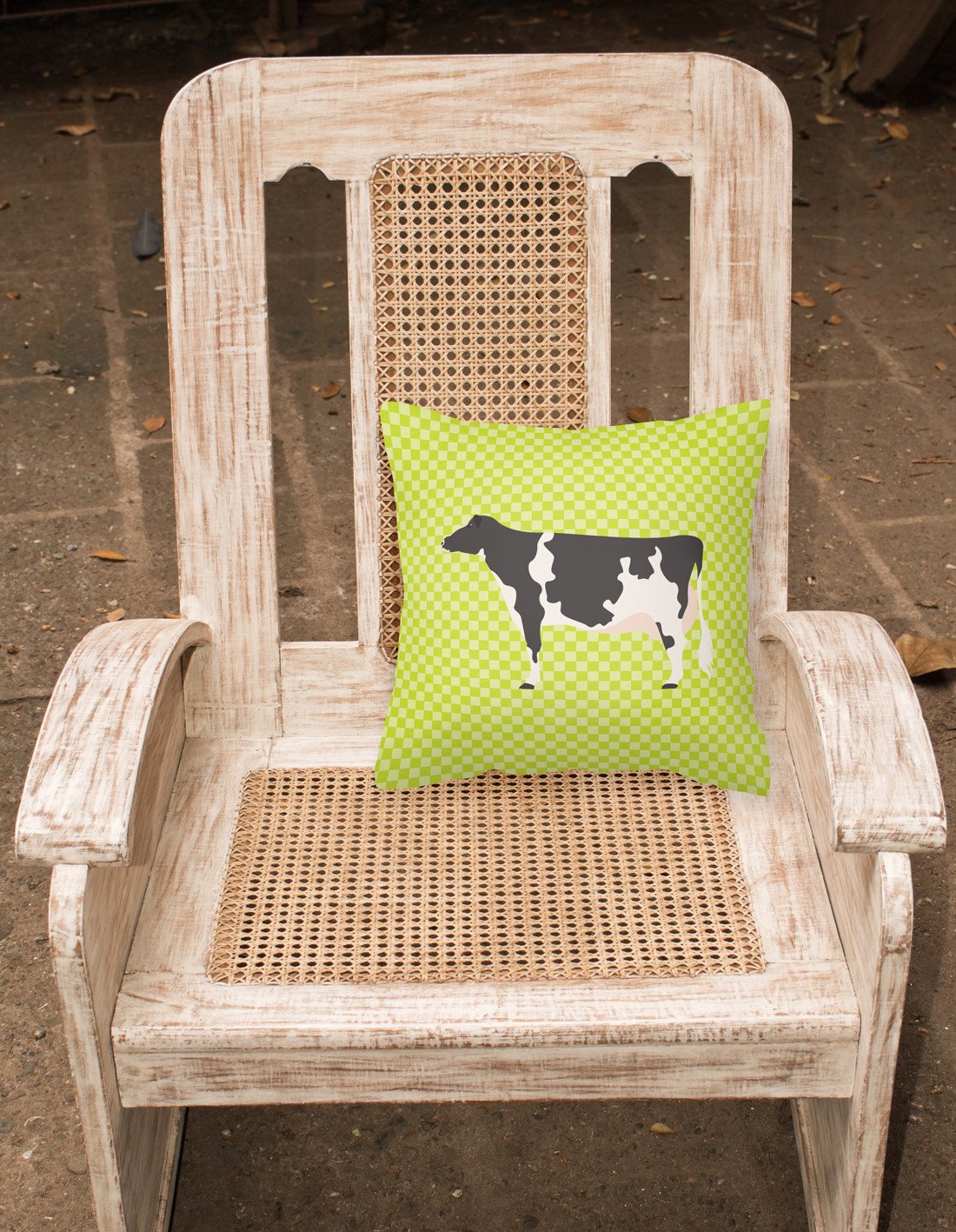 Holstein Cow Green Decorative Throw Pillow 18x18 Indoor Outdoor Accent Cushion, Fabric Cover with Insert for Sofa, Bed, Porch & Living Room