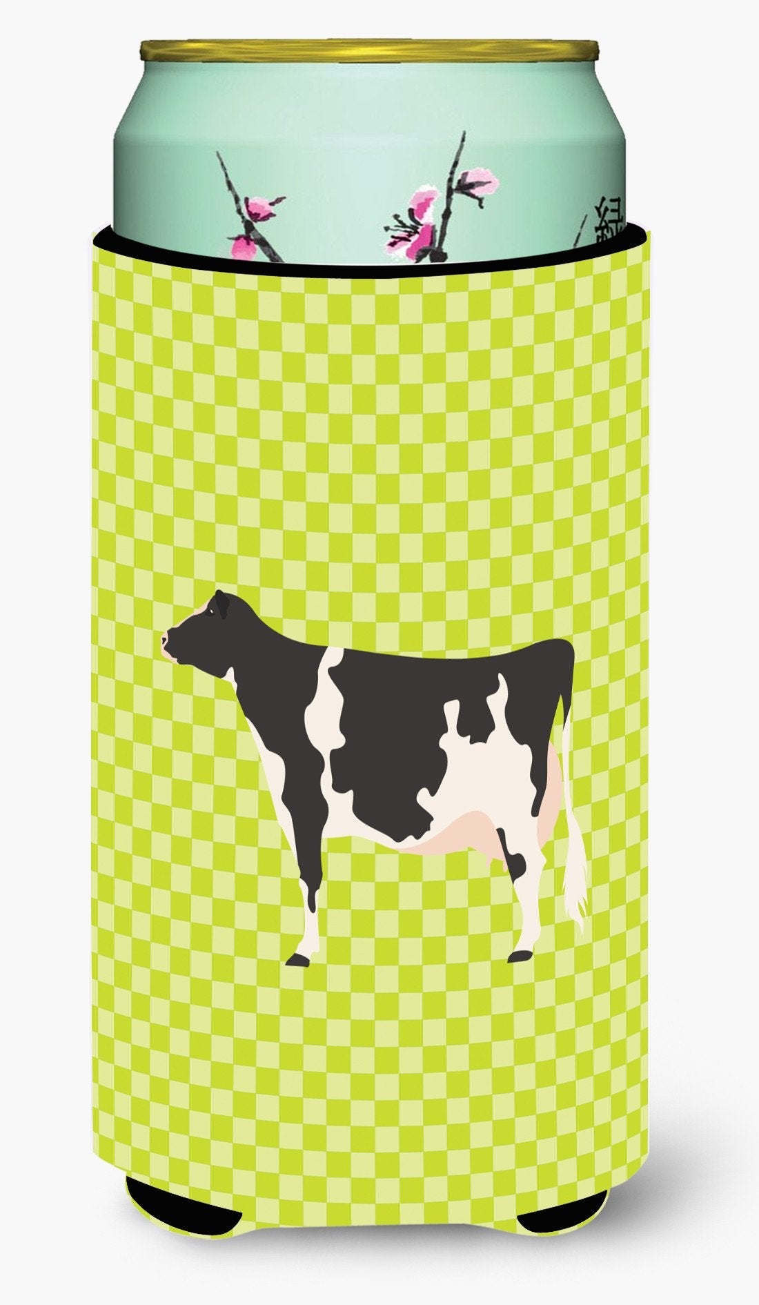 Holstein Cow Green Tall Boy Hugger Can Cooler Sleeve Machine Washable Drink Collapsible Insulator Beverage Insulated Holder