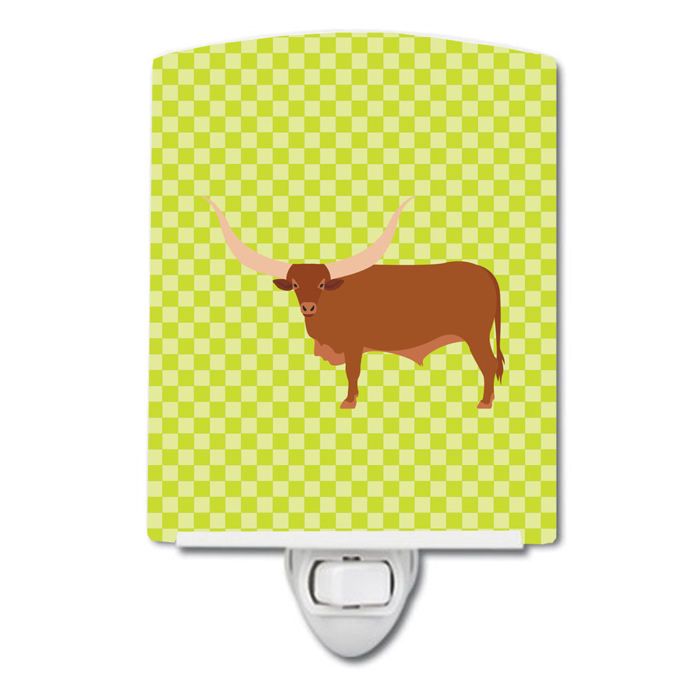 Ankole-Watusu Cow Green Ceramic Night Light Compact, UL-Certified, Ideal for Bedroom, Bathroom, Nursery, Hallway, Kitchen, 6x4x3, Multicolor