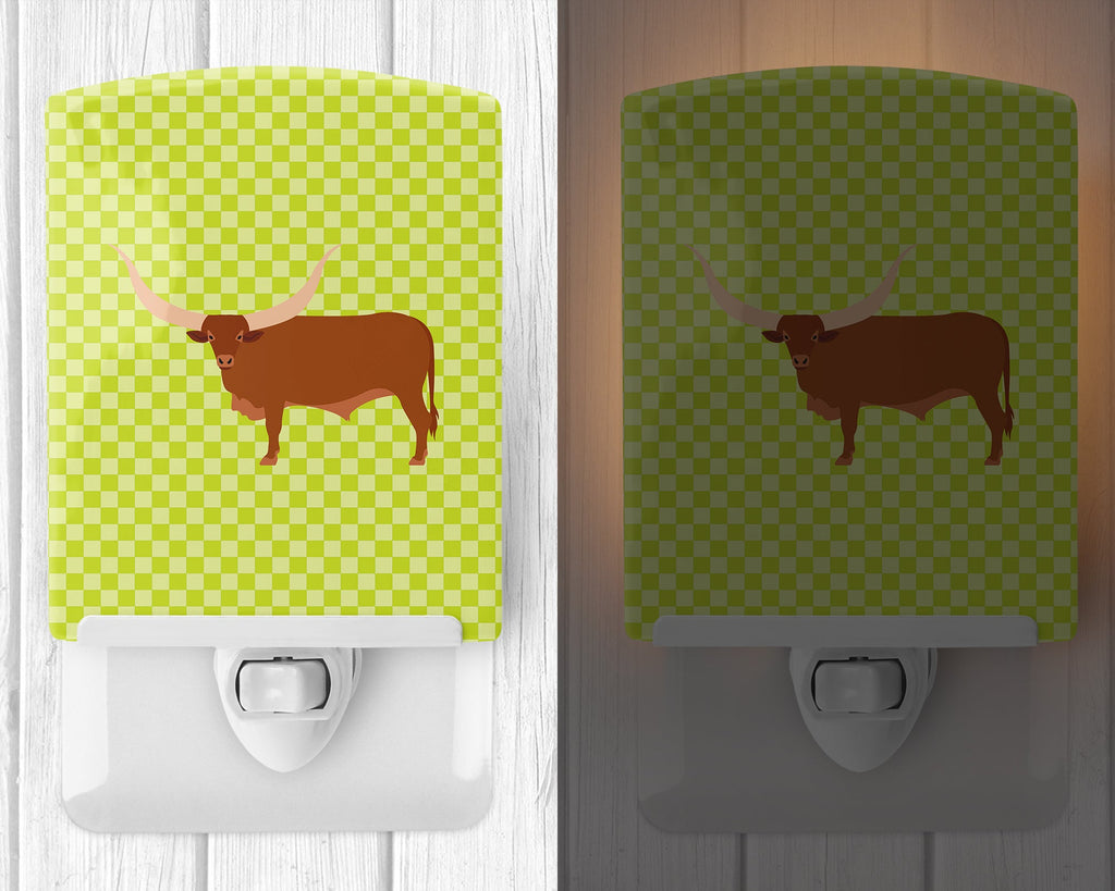 Ankole-Watusu Cow Green Ceramic Night Light Compact, UL-Certified, Ideal for Bedroom, Bathroom, Nursery, Hallway, Kitchen, 6x4x3, Multicolor