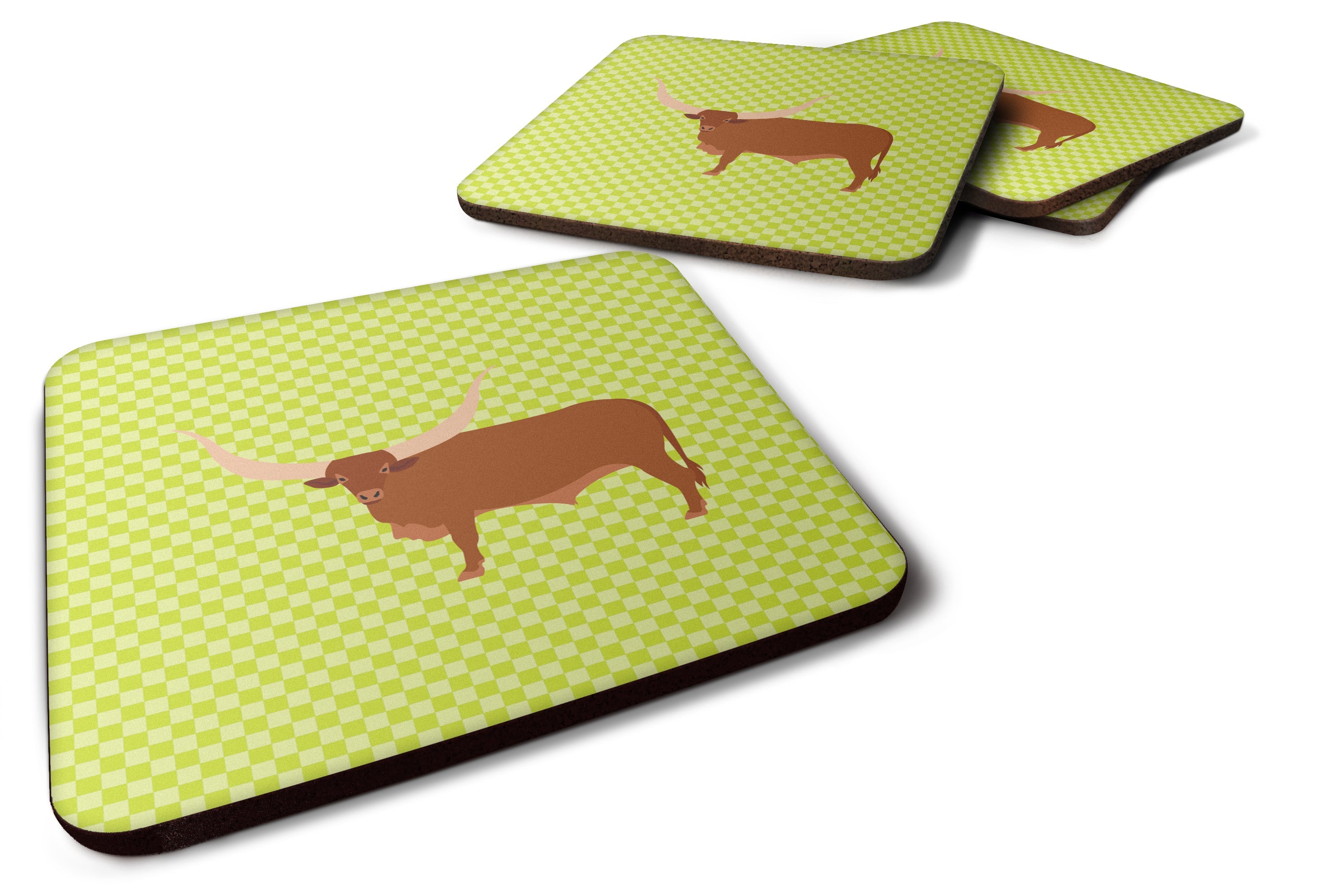 Ankole-Watusu Cow Green Foam Coasters Set of 4 Cup Coasters for Indoor Outdoor, Tabletop Protection, Anti Slip, Mouse pad Material