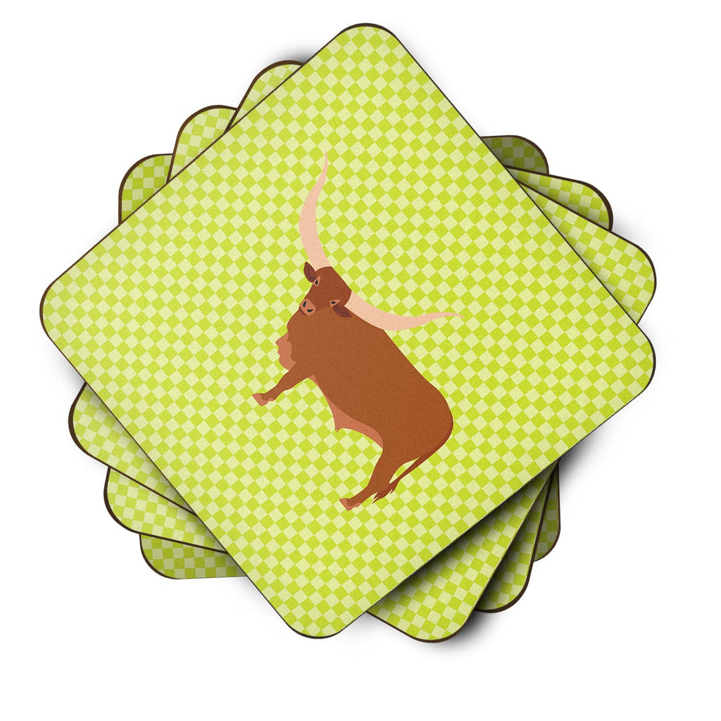 Ankole-Watusu Cow Green Foam Coasters Set of 4 Cup Coasters for Indoor Outdoor, Tabletop Protection, Anti Slip, Mouse pad Material